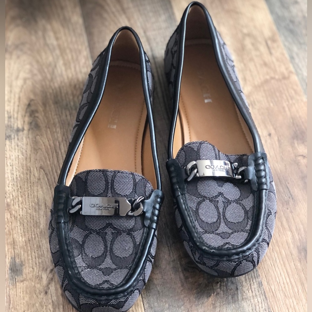 Coach Olive Signature Black Canvas Upper Loafers Size 8.5